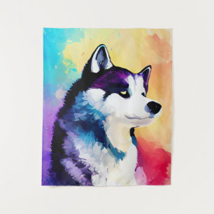 Tenture Chien Husky Wild Nature Animal Couleur Art Peintur