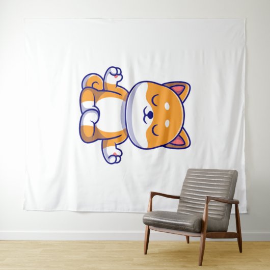 Tenture Chien mignon shiba inu faisant du yoga méditation  (En situation (horizontale))