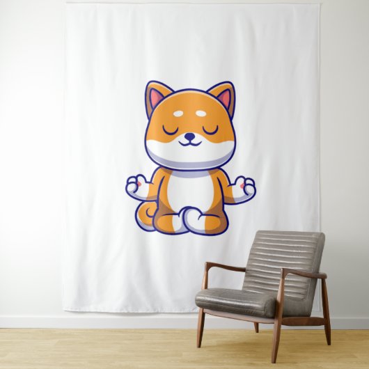 Tenture Chien mignon shiba inu faisant du yoga méditation  (En situation)