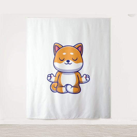 Tenture Chien mignon shiba inu faisant du yoga méditation  (Devant)