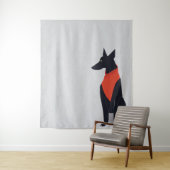 Tenture Chien noir Abstrait avec Bandana Rouge Art (En situation)