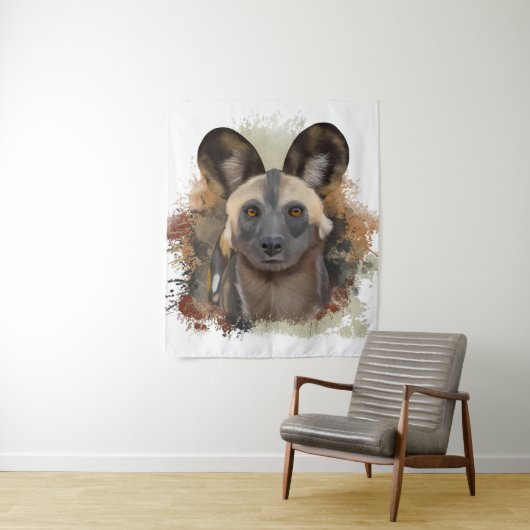 Tenture Chien sauvage africain | Abstrait Paint Splatter (En situation)