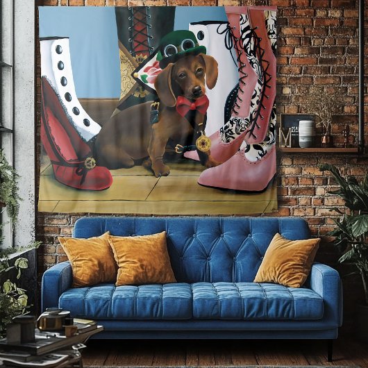Tenture Chien teckel steampunk Bottes victoriennes