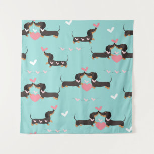 Tenture Chiens Dachshund dans l'amour et le coeur sans cou