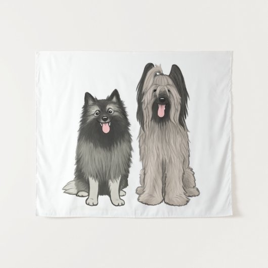 Tenture Chiens de dessin animé Keeshond et Briard Cute (Devant (Horizontal))