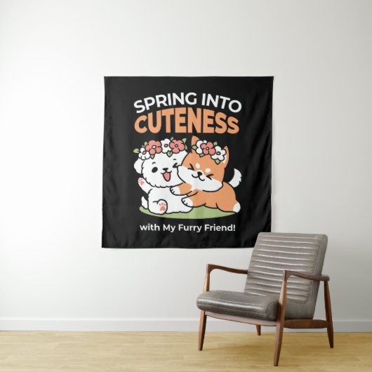 Tenture Chiens de jeu avec Flower Crowns - Fun Spring Them (En situation)