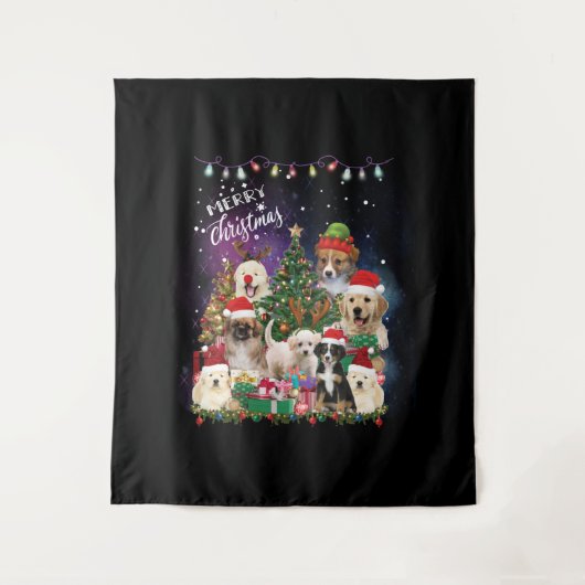 Tenture Chiens Joyeux Noël Lumière (Devant)