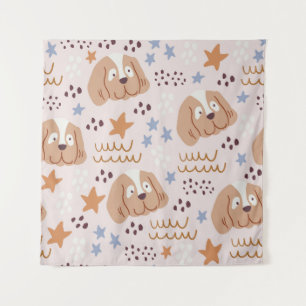 Tenture Chiens mignons, étoiles, lignes : vintage sans sou