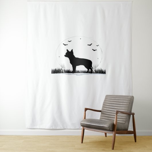 Tenture Chihuahua Chien - Halloween Moon Silhouette Classi (En situation)