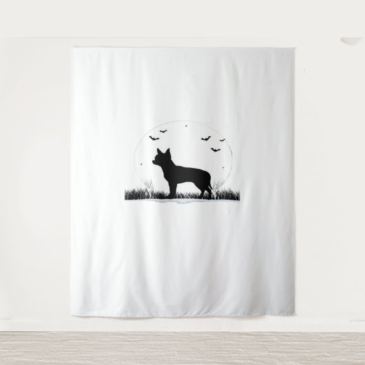 Tenture Chihuahua Chien - Halloween Moon Silhouette Classi (Devant)