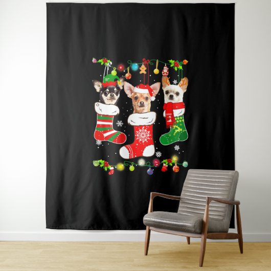 Tenture Chihuahua Christmas Lights (En situation)