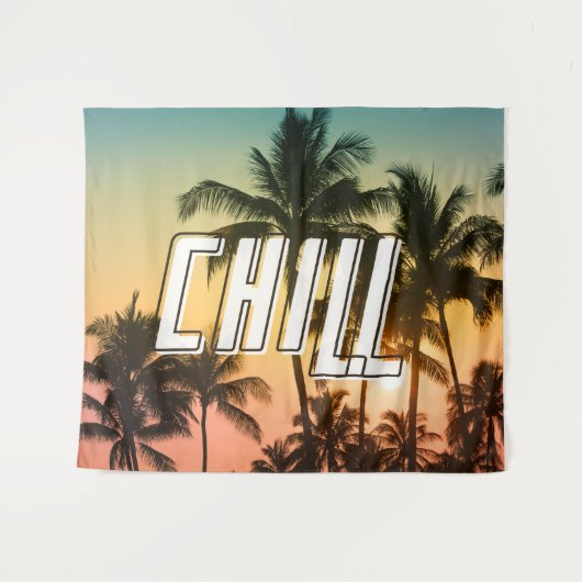 Tenture Chill Tropical Sunset Beach Palm Tree (Devant (Horizontal))