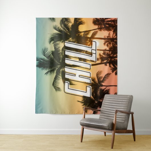 Tenture Chill Tropical Sunset Beach Palm Tree (En situation)