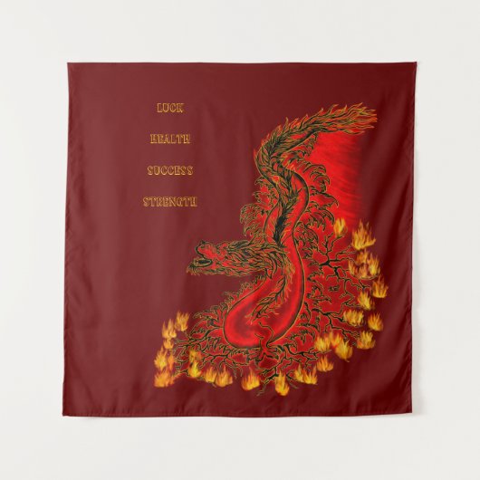 Tenture Chine Dragon rouge et or design (Devant)