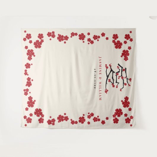 Tenture Chinese Love Red Cherry Blossoms (Devant (Horizontal))