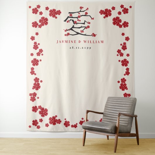 Tenture Chinese Love Red Cherry Blossoms (En situation)