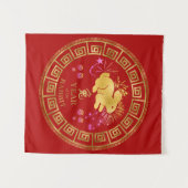 Tenture Chinois Zodiac Rabbit Rouge/Or ID542 (Devant (Horizontal))