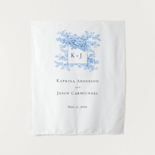 Tenture Chinoiserie Wedding Floral Monogram Elegant (Devant)