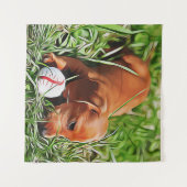 Tenture Chiot Dachshund Posé Dans L'Herbe Avec Ball Xmas P (Devant (Horizontal))