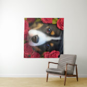 Tenture Chiot de Corgi en roses rouges (En situation (horizontale))