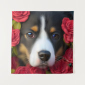 Tenture Chiot de Corgi en roses rouges (Devant)