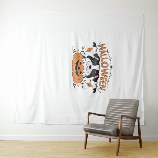 Tenture Chiot mignon en Citrouille - Illustration de chien (En situation (horizontale))