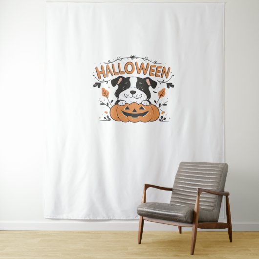 Tenture Chiot mignon en Citrouille - Illustration de chien (En situation)