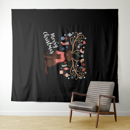 Tenture Chocolat Labrador Retriever Chien Noël (En situation (horizontale))