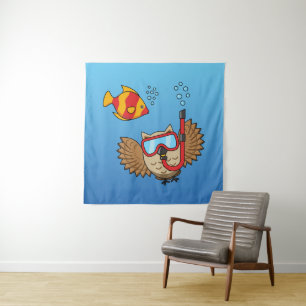 Tenture Chouette avec masque tuba et poisson tropical