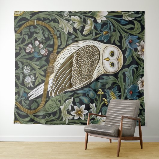 Tenture Chouette blanche style Art nouveau (En situation (horizontale))