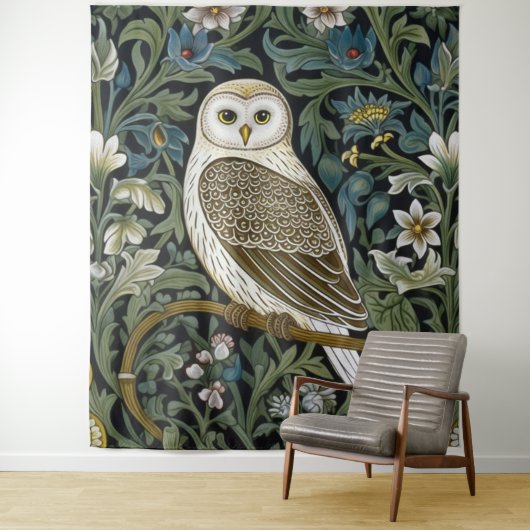 Tenture Chouette blanche style Art nouveau (En situation)