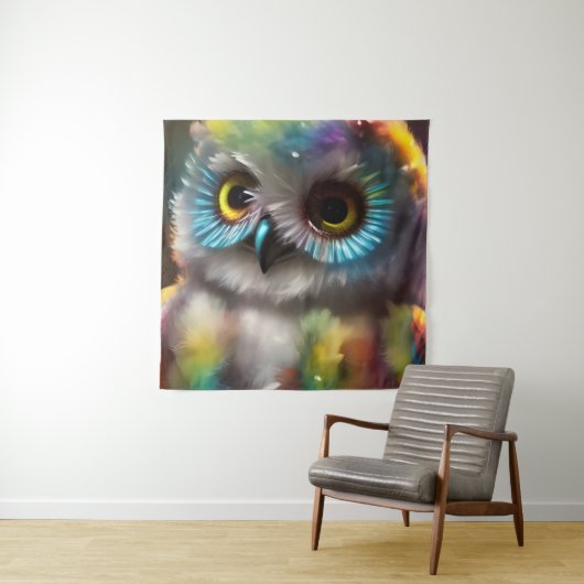 Tenture Chouette colorée Fluffée (En situation)