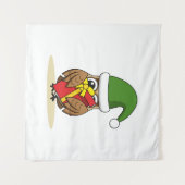 Tenture Chouette elfe de Noël avec présent (Devant (Horizontal))