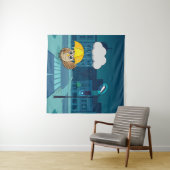 Tenture Chouette mignonne avec parapluie le jour de la plu (En situation (horizontale))