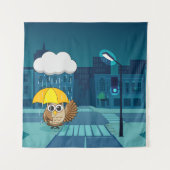Tenture Chouette mignonne avec parapluie le jour de la plu (Devant)