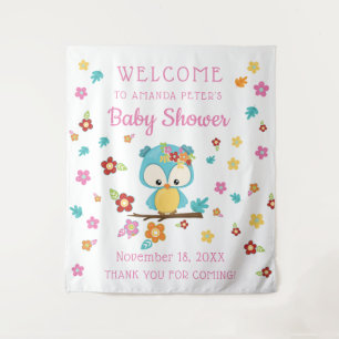 Tenture Chouette Mignonne de la Forêt et Fleurs Baby Showe