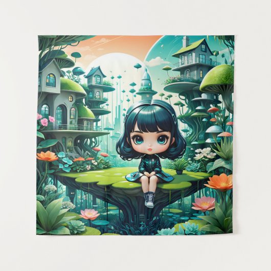 Tenture Chouette mignonne en Béanie colorée (Devant)