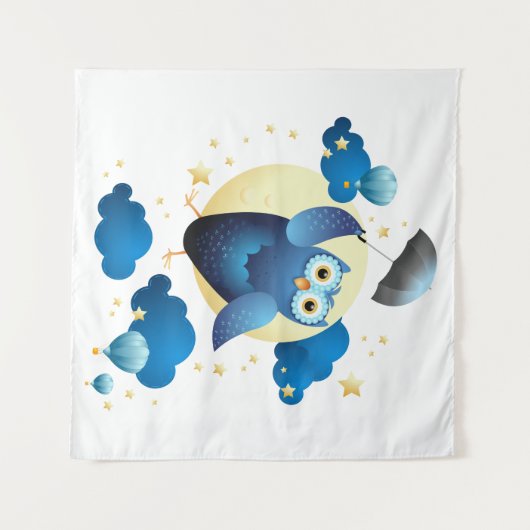 Tenture Chouette mignonne volant avec parapluie (Devant (Horizontal))