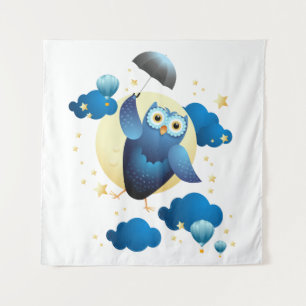 Tenture Chouette mignonne volant avec parapluie
