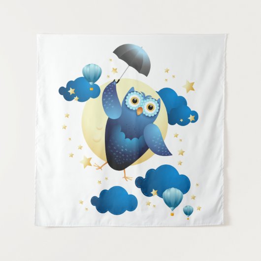 Tenture Chouette mignonne volant avec parapluie (Devant)