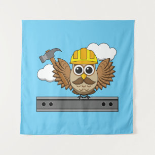 Tenture Chouette ouvrier de construction mignon avec dessi