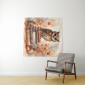 Tenture Chouette perchée sur la pile de livres Automne (En situation (horizontale))