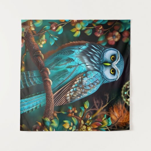 Tenture Chouette turquoise (Devant (Horizontal))