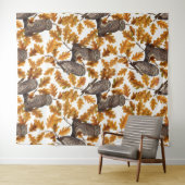 Tenture Chouettes d'automne sur coton blanc (En situation (horizontale))