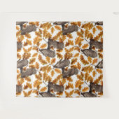 Tenture Chouettes d'automne sur coton blanc (Devant (Horizontal))