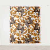 Tenture Chouettes d'automne sur coton blanc (Devant)