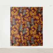 Tenture Chouettes d'automne sur rouge foncé (Devant)