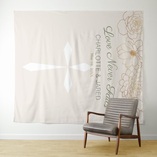 Tenture Christian Cross Gold Flowers Tapestry Mariage (En situation (horizontale))