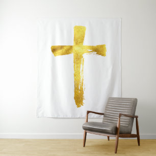 Tenture Christian Gold Brush Cross - Modern Crucifix