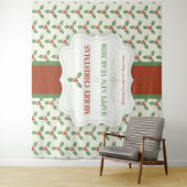 Tenture Christmas Holly Pattern Green Holly Red Berries (En situation)